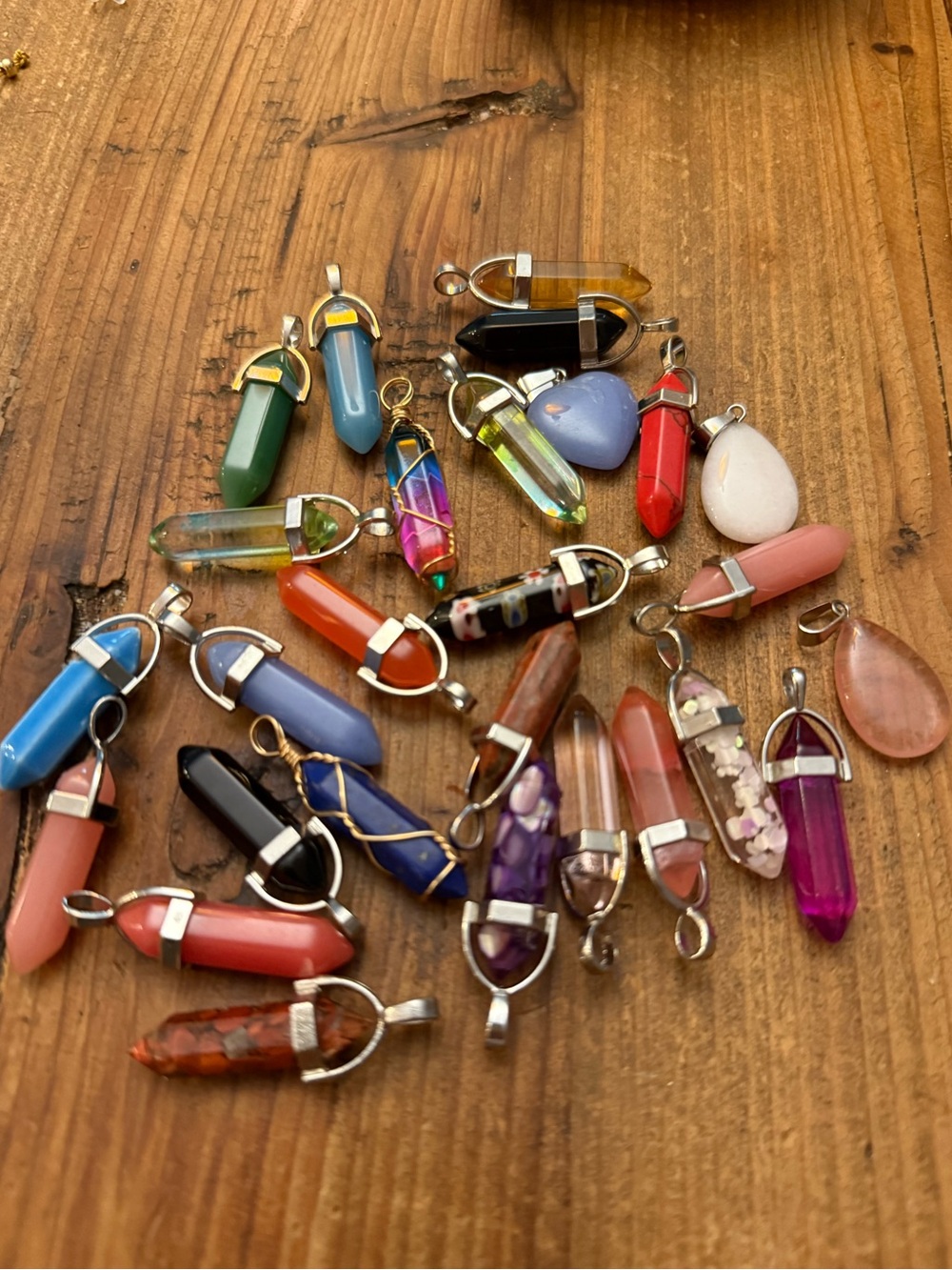Lot Mixed Crystal & Gem Pendants - Assorted Colors  all included
